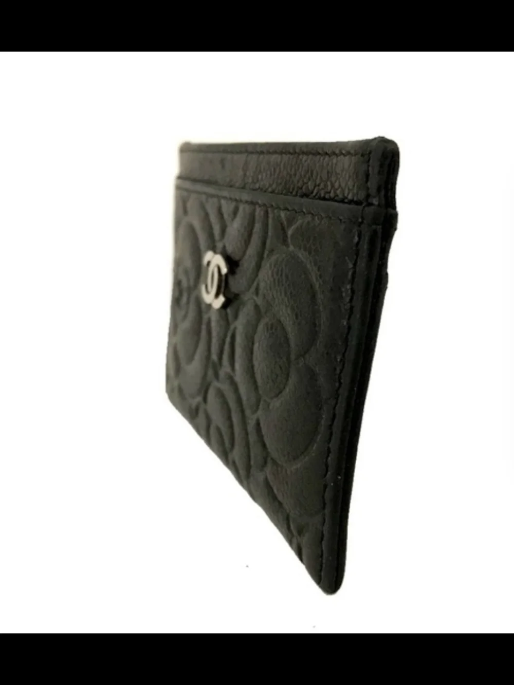 CHANEL Black Camellia Quilted Card Case